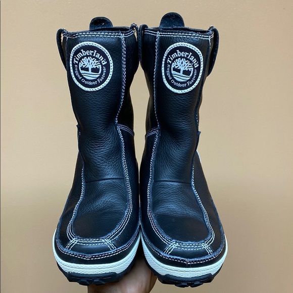 Timberland Genuine Leather Fleece Lined Black White Cream Boots Size 6M - Picture 13 of 16